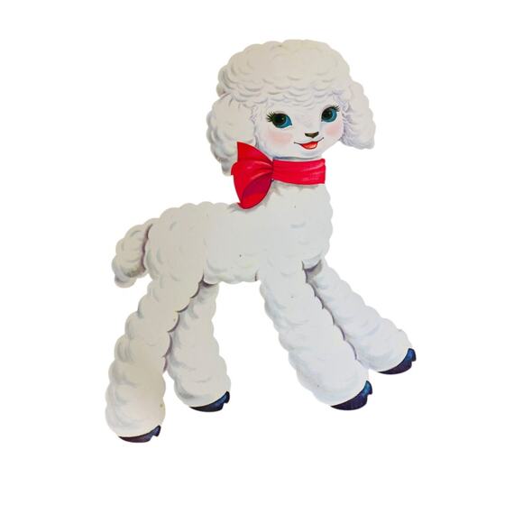 Vintage Easter Lamb Die Cut Decor 18" Bow - Picture 1 of 5